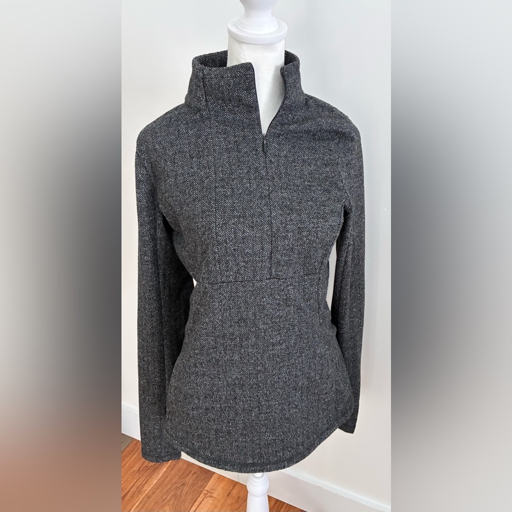 Kyodan Warmhand Mock Neck Shirt - Zip Neck, Long Sleeve small black herringbone